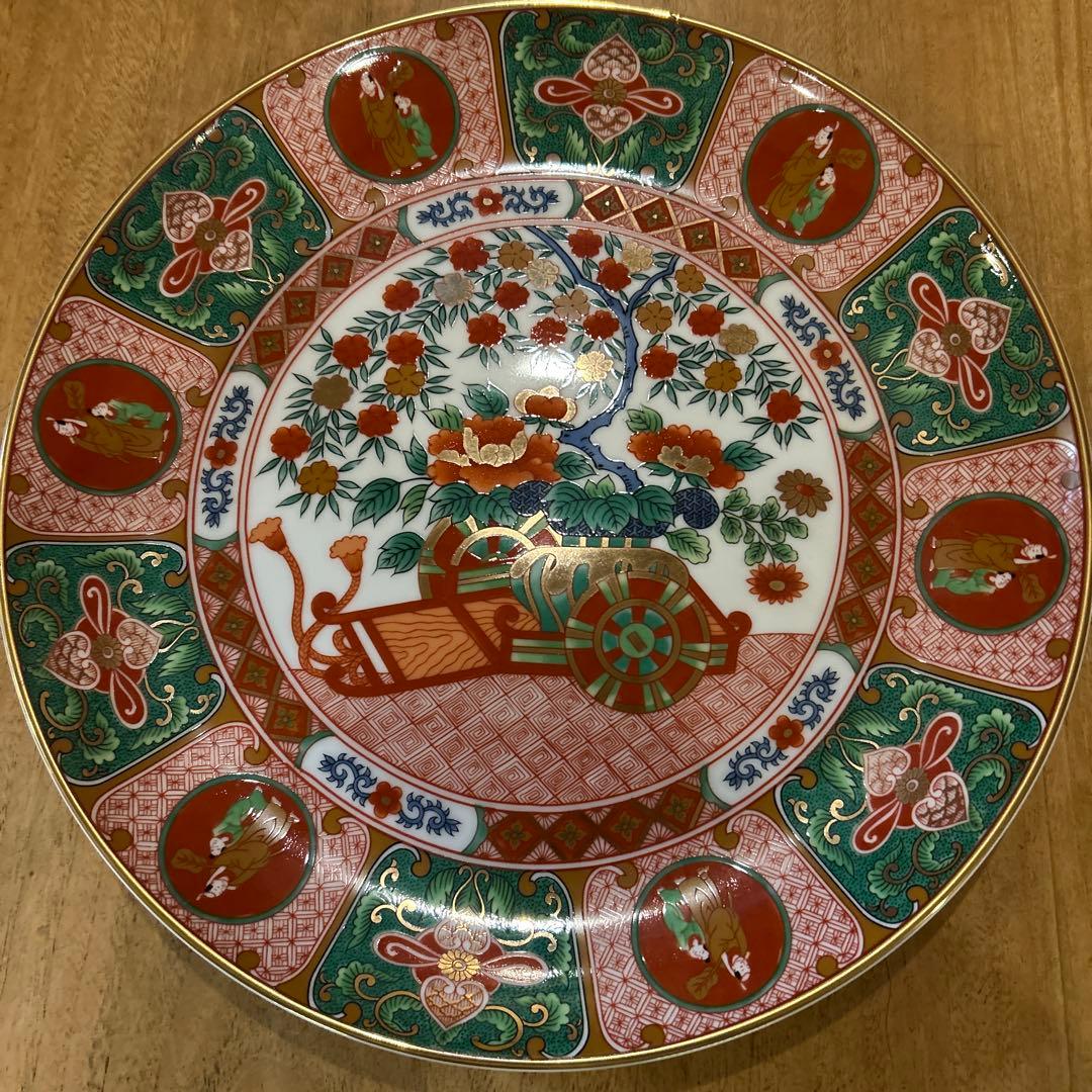 有田焼　古伊万里　裏面春画飾皿　赤絵　大皿