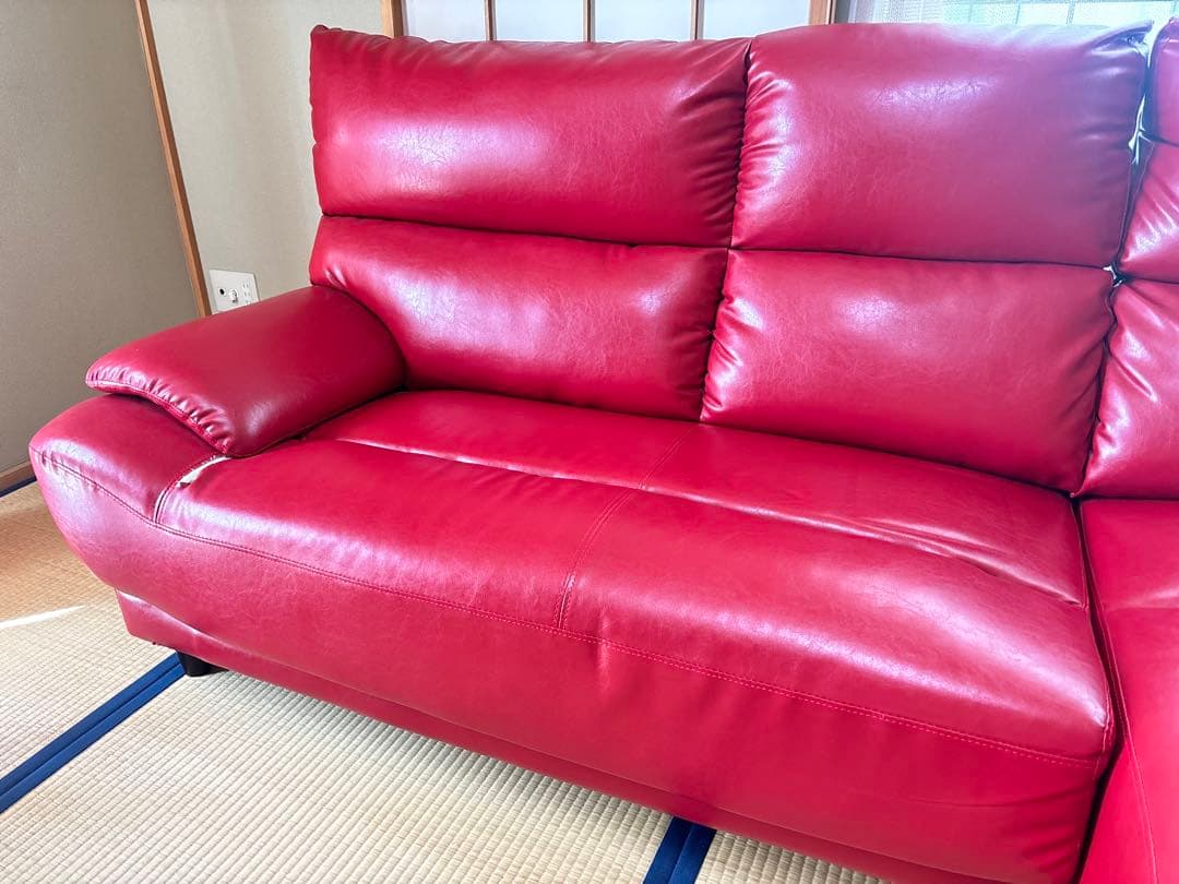 ‼️送料込み‼️【カウチ部分】今泉家具 中古 カウチソファ 赤 合皮 3人掛け