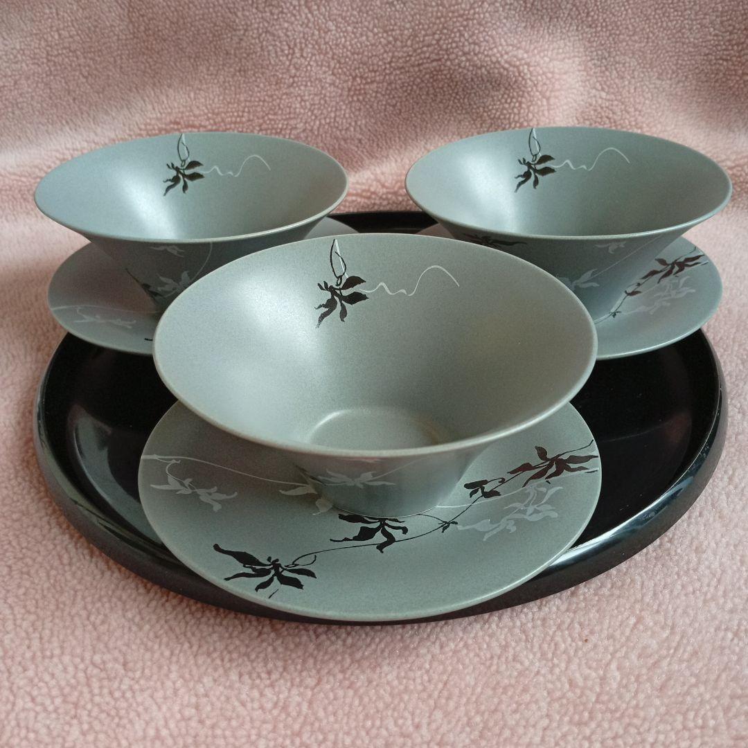 美濃焼 前畑陶器 庫山窯 灰釉 杜若 かきつばた 小鉢 小皿 ボウル ソーサー