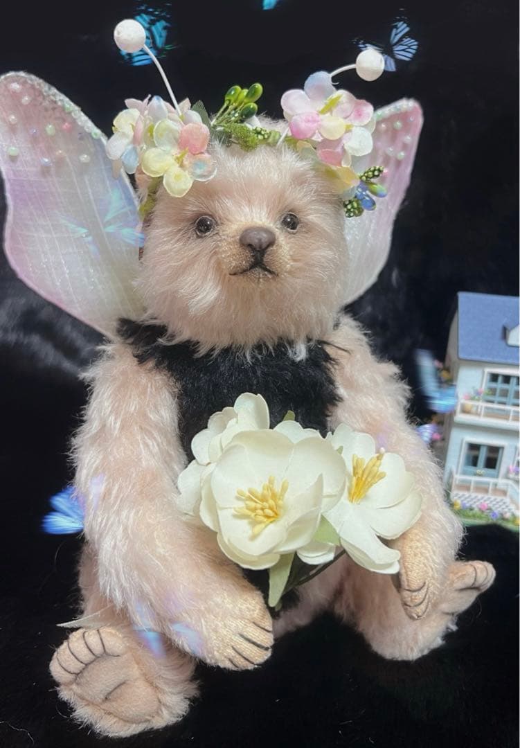 花と蝶と熊 ぬいぐるみ アーティストベア テディベア 海外作家様 ぬいぐるみ
