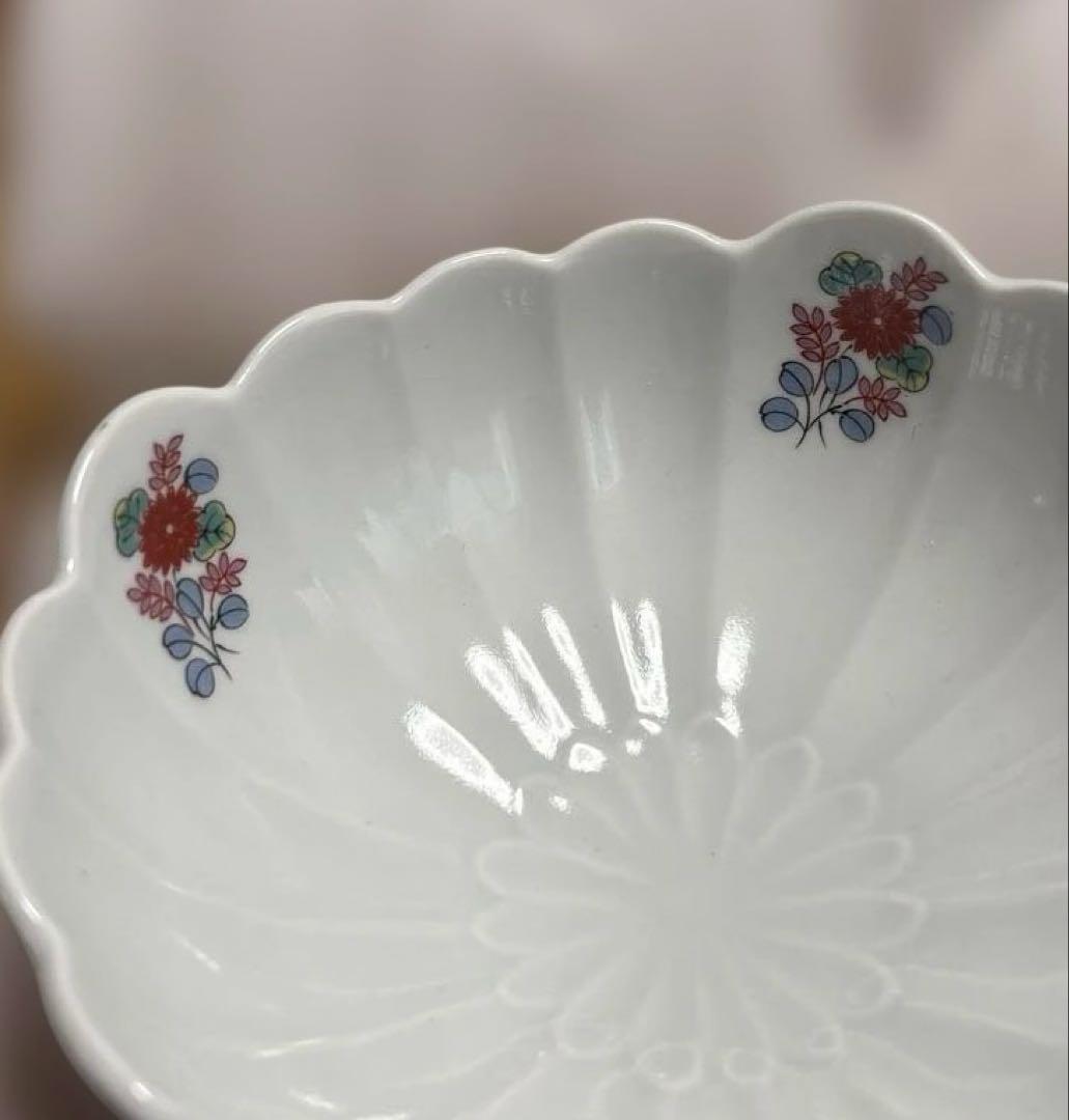 有田焼 元禄古伊万里　菊割小鉢揃 ５枚セット 輪花鉢 色絵 煮物鉢 刺身鉢